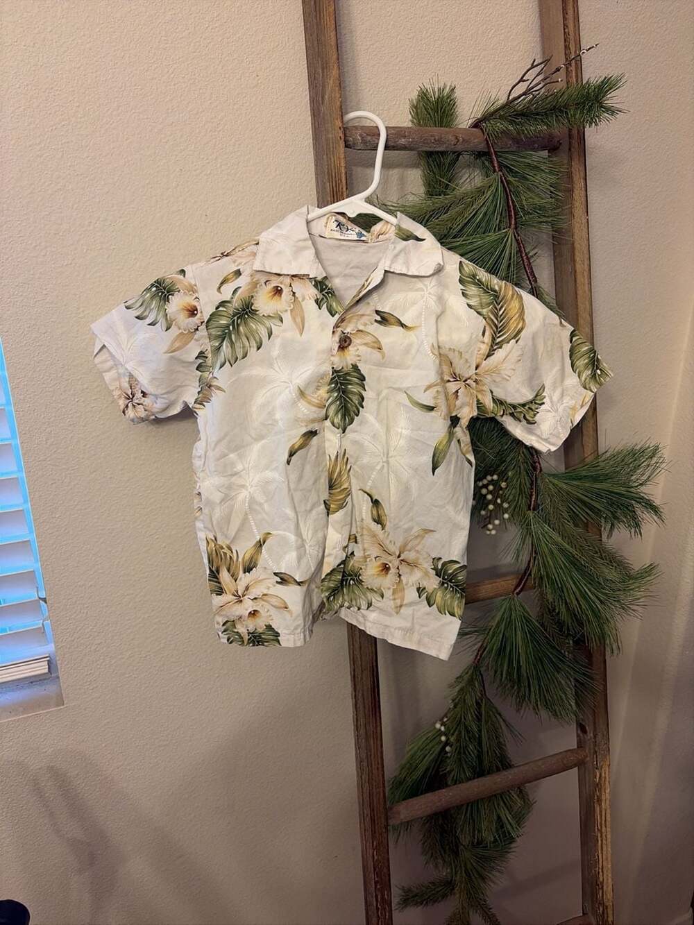Toddler Ky's Hawaii Classic Orchid White Cotton Aloha Shirt Made in USA